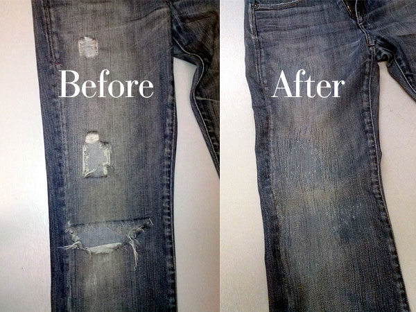 Repaired jeans made new